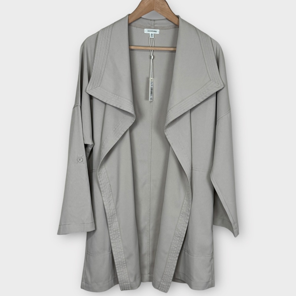 MAX STUDIO Latte Drape Front Open‎ Trench Jacket … - image 1